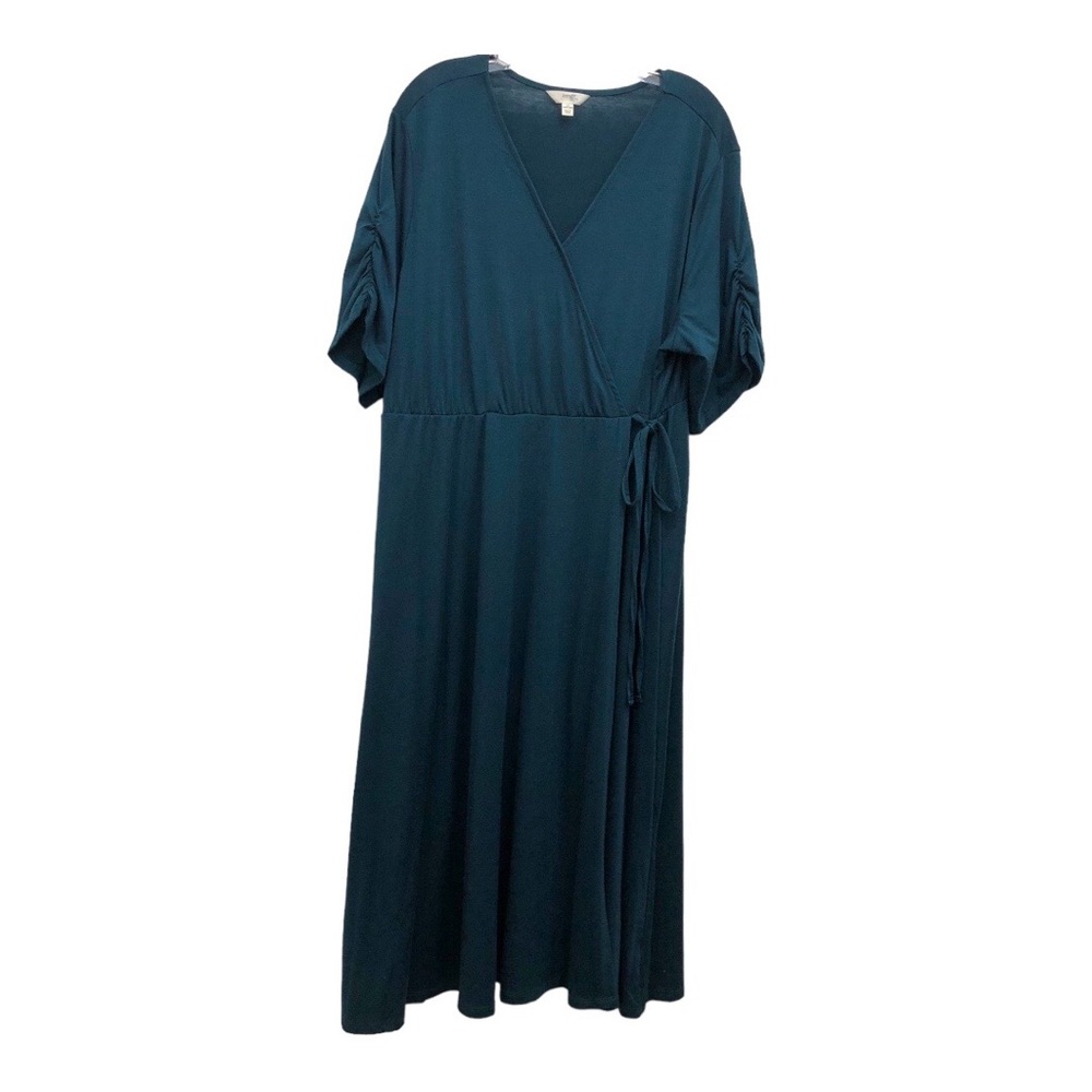 Terra & Sky Short Sleeve V-Neck Midi Wrap Dress Women's Size 1X Gem Slate